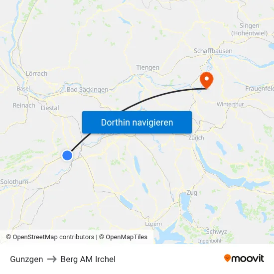 Gunzgen to Berg AM Irchel map