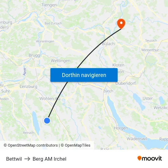 Bettwil to Berg AM Irchel map