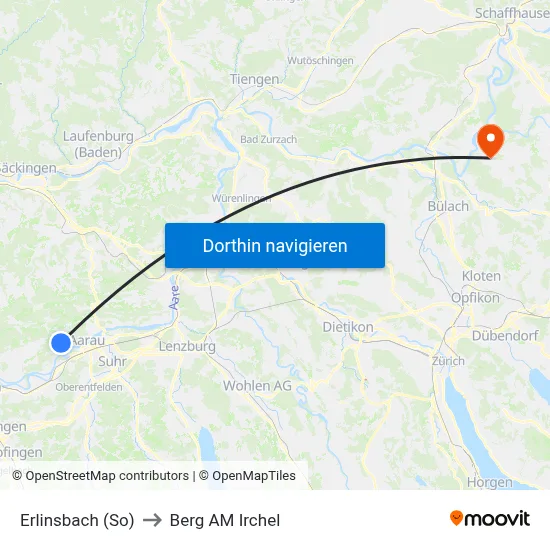 Erlinsbach (So) to Berg AM Irchel map