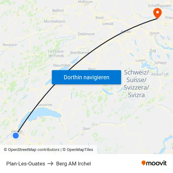 Plan-Les-Ouates to Berg AM Irchel map