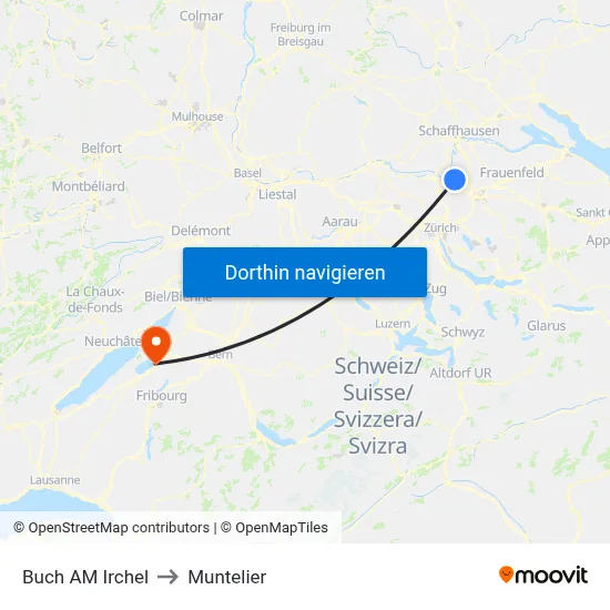 Buch AM Irchel to Muntelier map