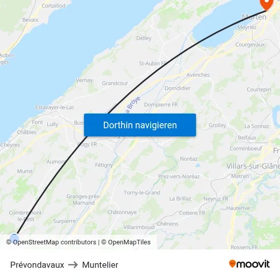 Prévondavaux to Muntelier map