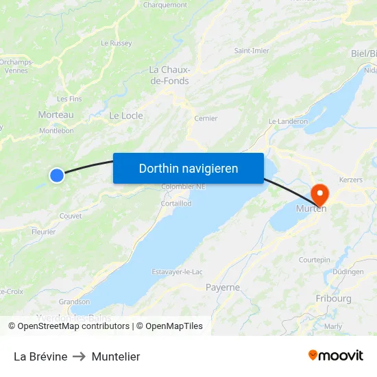 La Brévine to Muntelier map