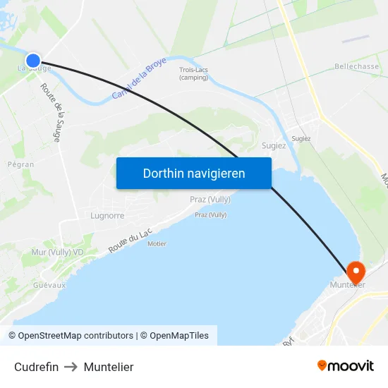 Cudrefin to Muntelier map