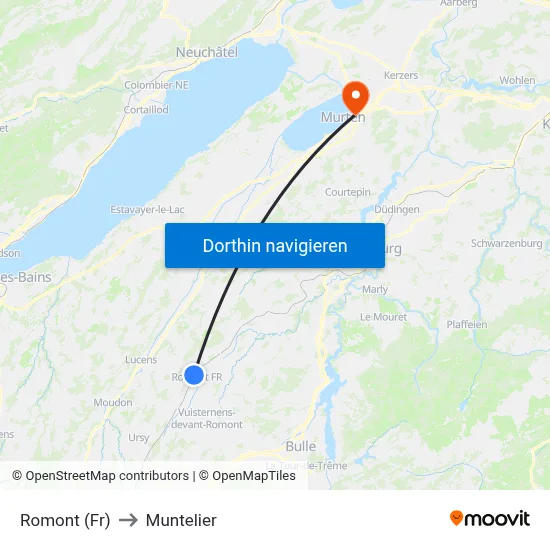 Romont (Fr) to Muntelier map