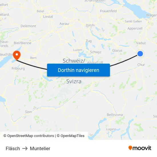 Fläsch to Muntelier map
