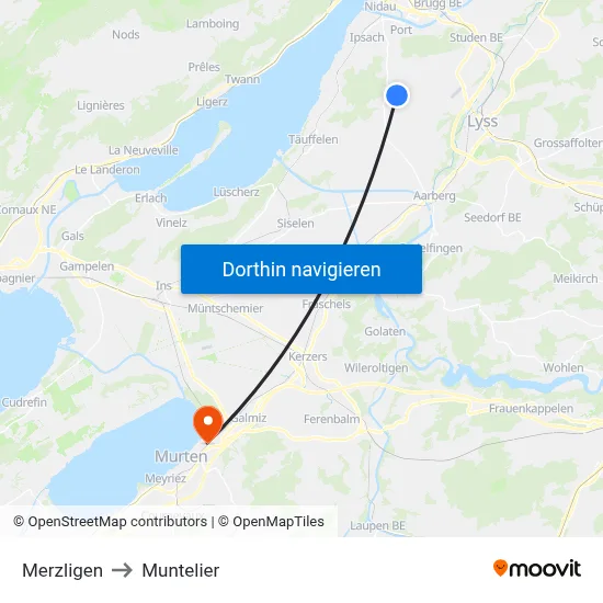 Merzligen to Muntelier map