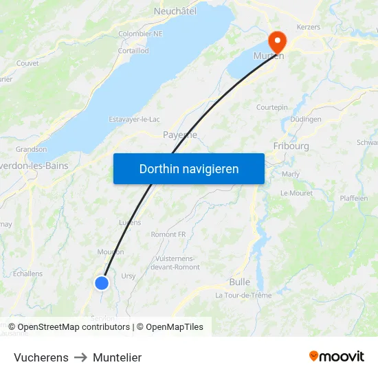 Vucherens to Muntelier map
