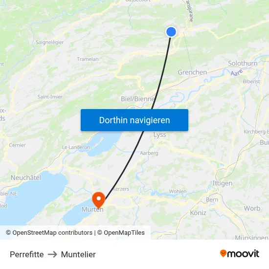 Perrefitte to Muntelier map