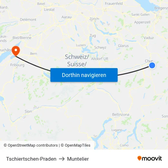 Tschiertschen-Praden to Muntelier map
