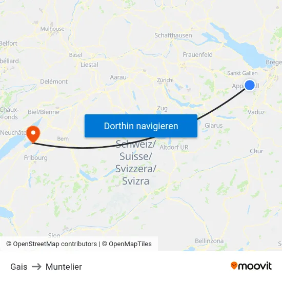 Gais to Muntelier map
