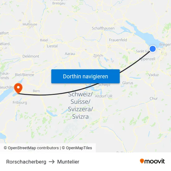 Rorschacherberg to Muntelier map