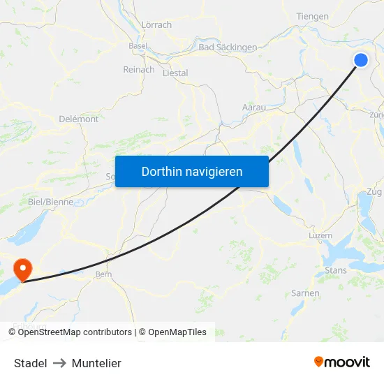 Stadel to Muntelier map