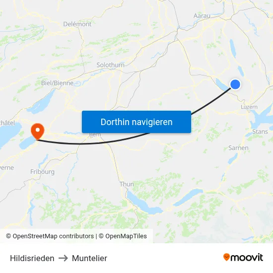 Hildisrieden to Muntelier map