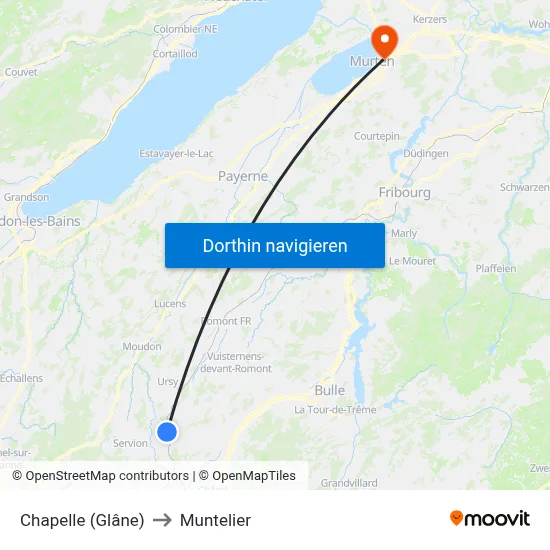 Chapelle (Glâne) to Muntelier map