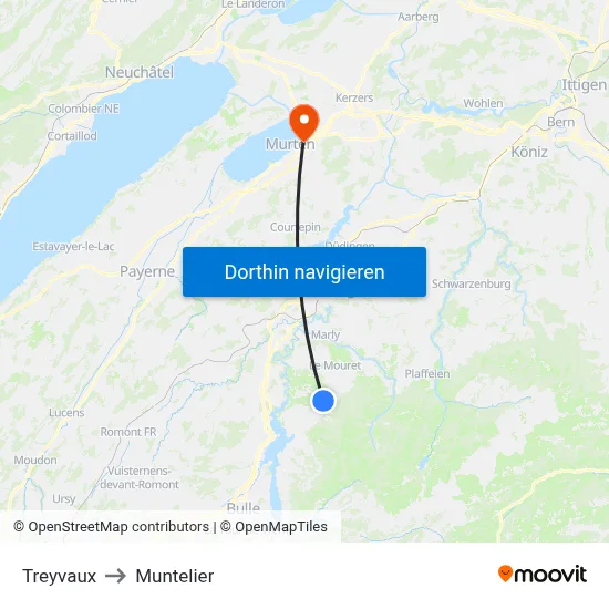 Treyvaux to Muntelier map
