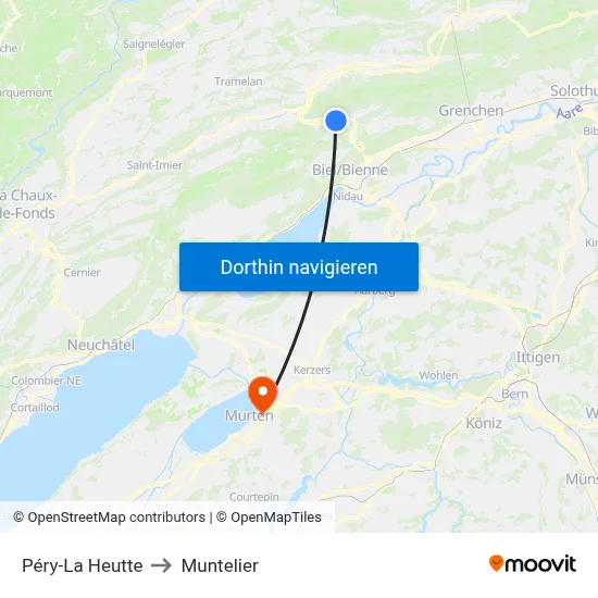 Péry-La Heutte to Muntelier map