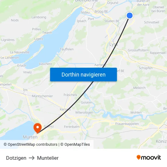 Dotzigen to Muntelier map
