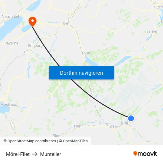 Mörel-Filet to Muntelier map