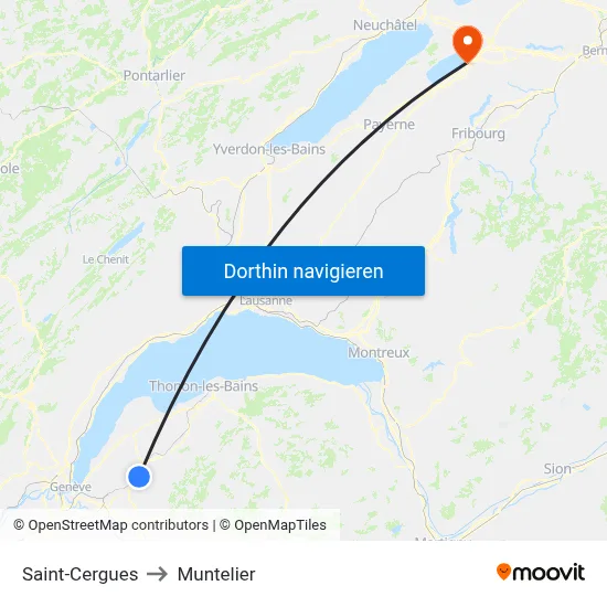 Saint-Cergues to Muntelier map