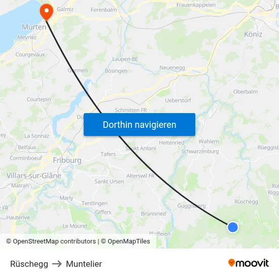 Rüschegg to Muntelier map