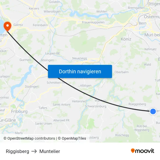 Riggisberg to Muntelier map