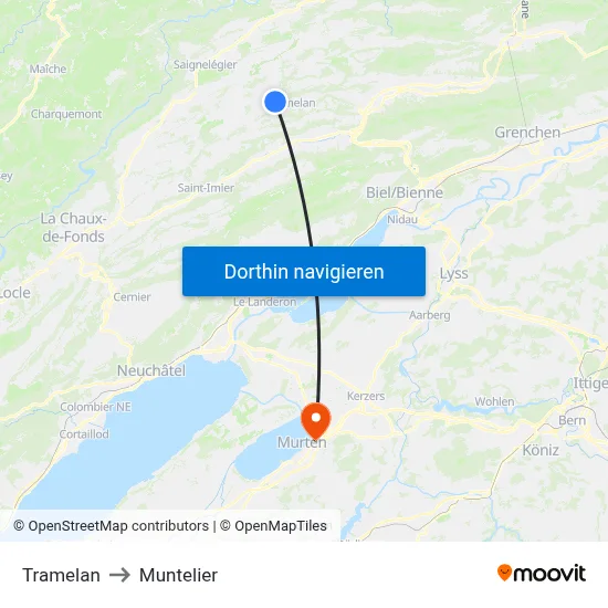 Tramelan to Muntelier map