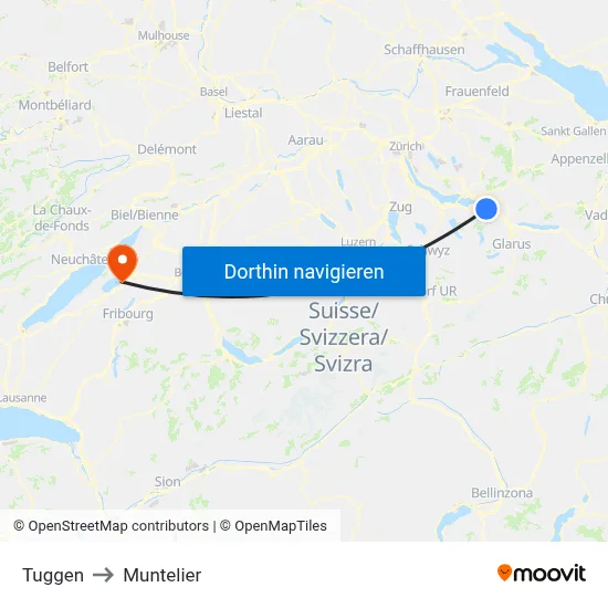 Tuggen to Muntelier map