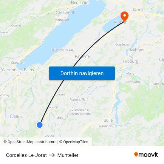 Corcelles-Le-Jorat to Muntelier map