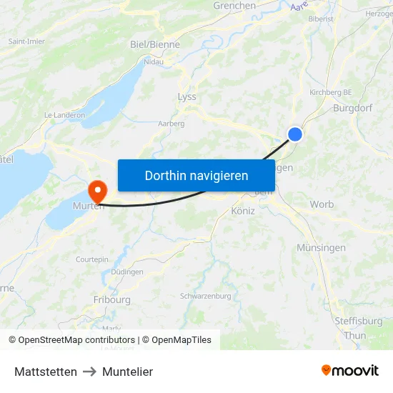Mattstetten to Muntelier map