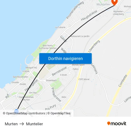 Murten to Muntelier map