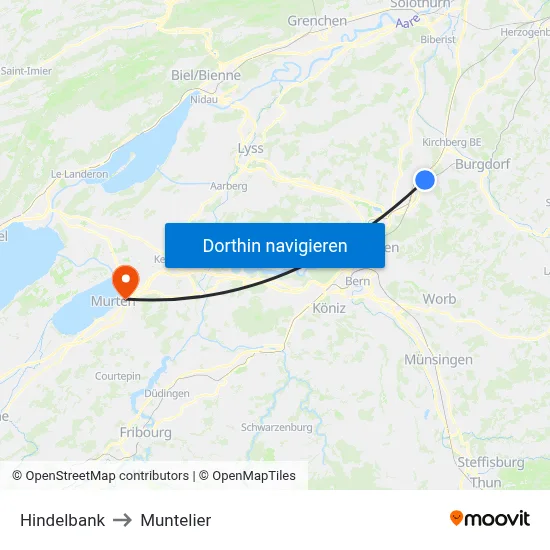 Hindelbank to Muntelier map
