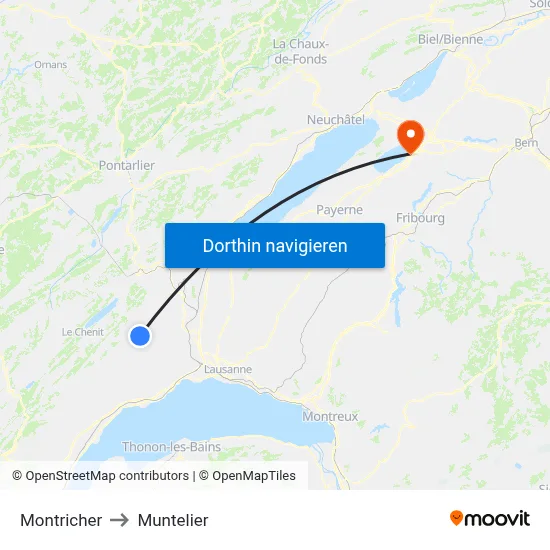Montricher to Muntelier map