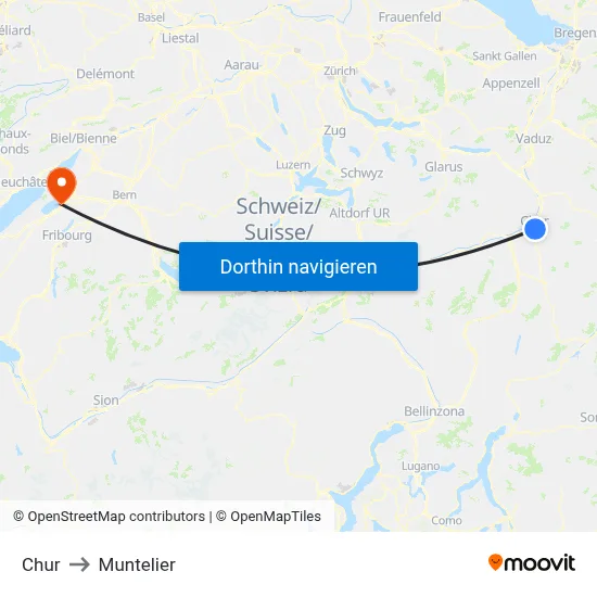 Chur to Muntelier map