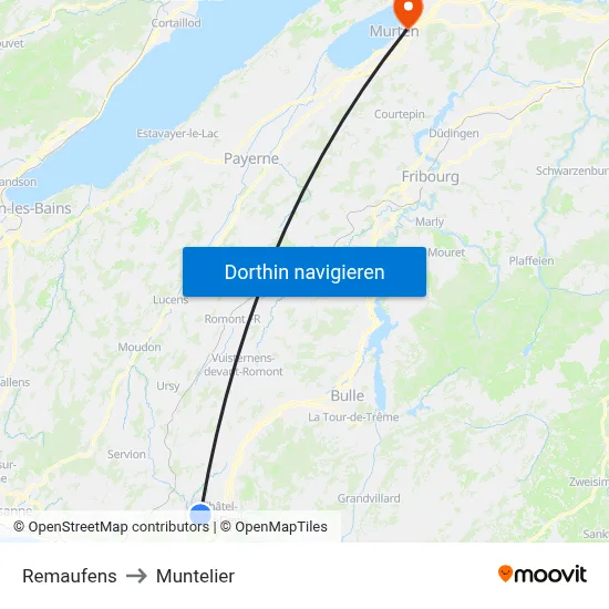 Remaufens to Muntelier map