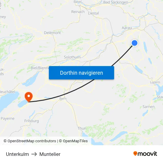 Unterkulm to Muntelier map