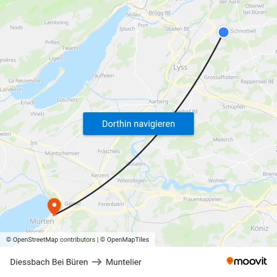 Diessbach Bei Büren to Muntelier map