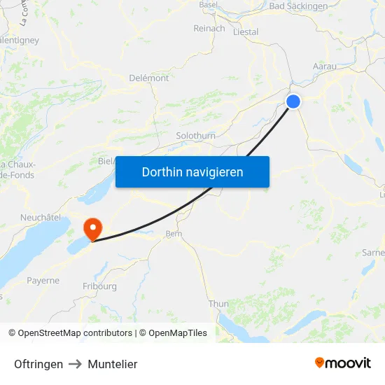 Oftringen to Muntelier map