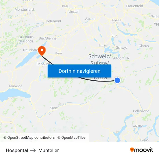 Hospental to Muntelier map