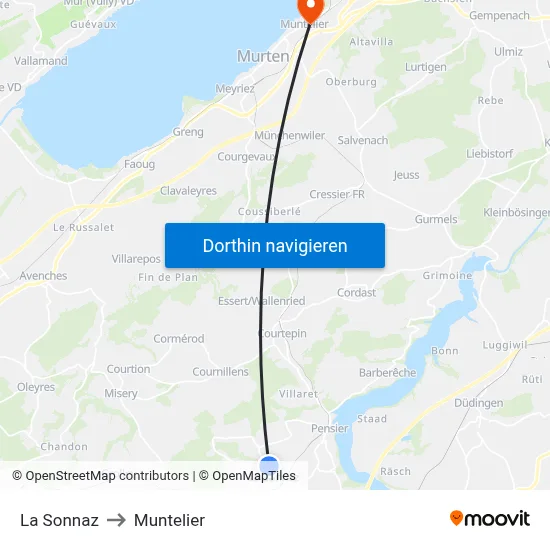 La Sonnaz to Muntelier map