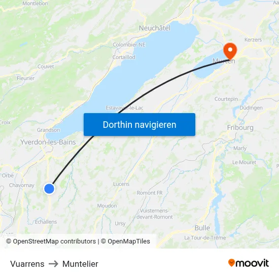 Vuarrens to Muntelier map