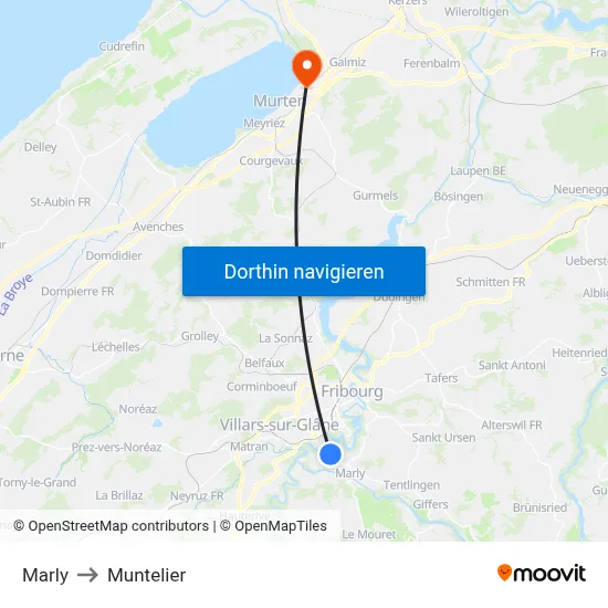Marly to Muntelier map