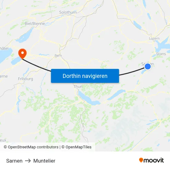 Sarnen to Muntelier map