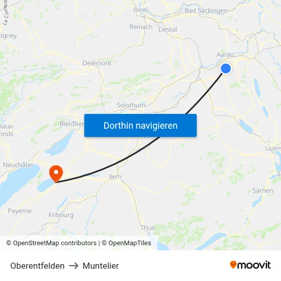 Oberentfelden to Muntelier map
