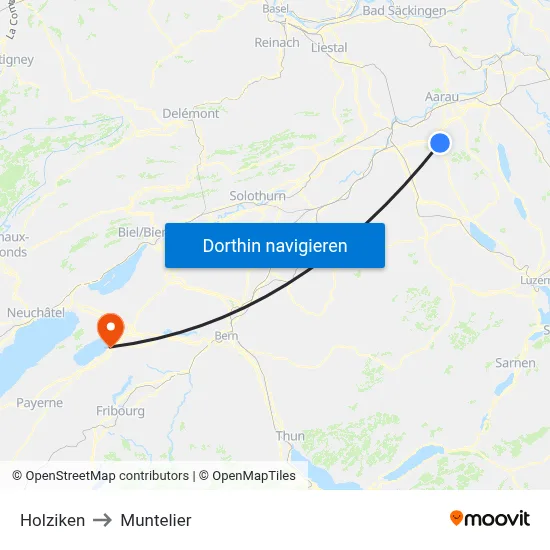 Holziken to Muntelier map