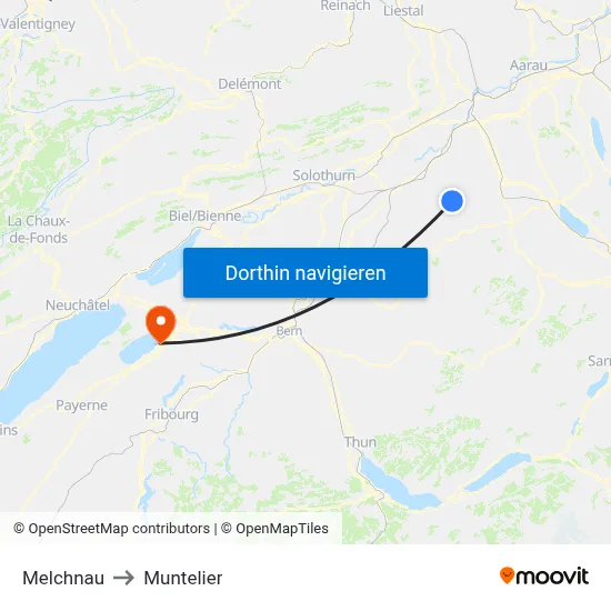 Melchnau to Muntelier map