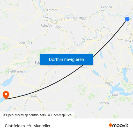 Glattfelden to Muntelier map