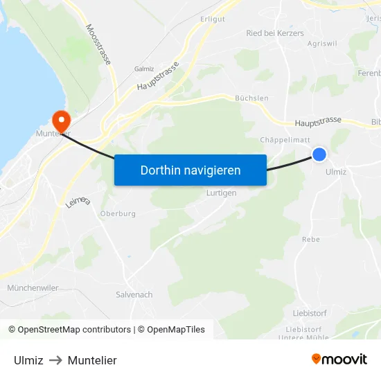 Ulmiz to Muntelier map