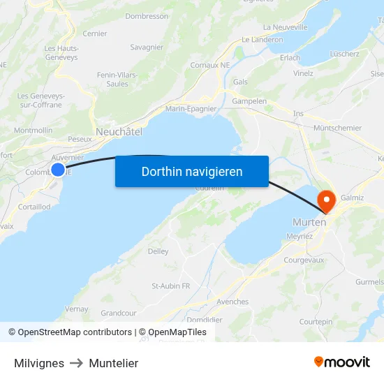 Milvignes to Muntelier map
