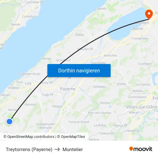 Treytorrens (Payerne) to Muntelier map